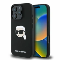 Viedtālruņa apvalks Karl Lagerfeld Silikona Karl Head Print MagSafe iPhone 16 Pro Max - melns