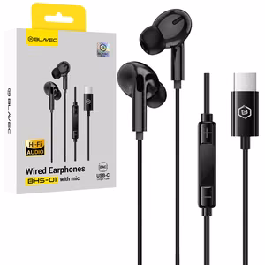Blavec BHS-01 USB-C In-Ear Earphones with Microphone and DAC (BHS01-B), Black