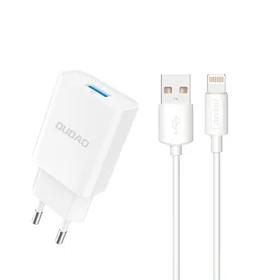 Dudao A4EU USB-A 2.1A sienas lādētājs - balts + USB-A - Lightning kabelis