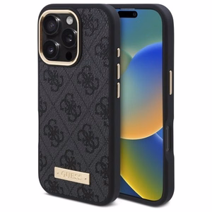 Guess 4G Logo Plate Magnētiskais viedtālruņa apvalks iPhone 16 Pro Max - melns