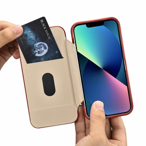 iCarer CE Premium ādas folio vāciņš iPhone 14 Plus ar MagSafe magnētisku flip vāciņu - sarkanā krāsā
