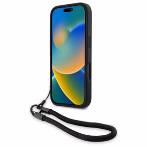 BMW Signature Leather Wordmark Cord Case priekš iPhone 16 Pro - Melns