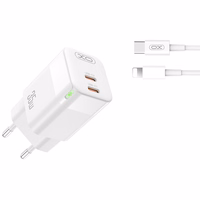 XO wall charger CE07 PD 35W 2x USB-C white + USB-C - Lightning cable