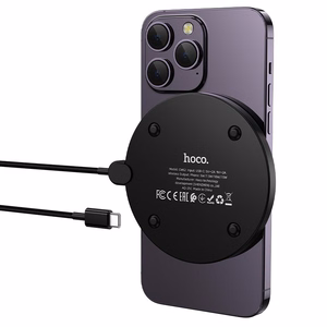 Bezvadu lādētājs Hoco 15W ar USB-C kabeli un digitālo indikatoru CW62 melna krāsa