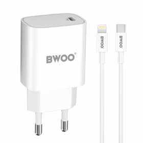 BWOO CDA159 PD sienas lādētājs 20W 1x USB-C ports + Lightning balts