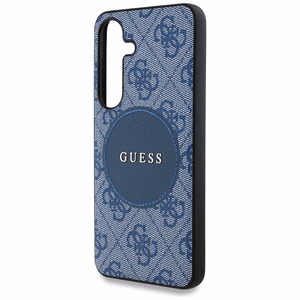 Viedtālruņa apvalks Guess 4G Round Patch Classic Logo MagSafe Samsung Galaxy S25 Plus zils