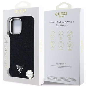 Guess džinsinis trikampio logotips MagSafe iPhone 16 Pro Max viedtālruņa apvalks (m) - melns (m)