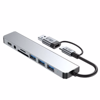 Tech-Protect HB06 HUB adapteris 8in1 TYPE-C + USB2.0 + USB3.0 + SD/TF + AV3.5 - pelēks