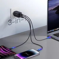 Joyroom ātrais GaN lādētājs 65W USB-A, 2x USB-C melns + USB-C - USB-C kabelis 100W 1.2m (TCG01)