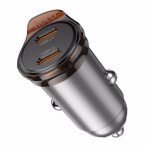 Автомобильное зарядное устройство Hoco 2 x USB C PD QC3.0 45W NZ16B металл серое