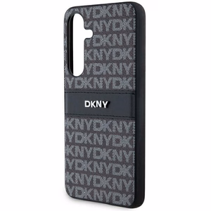 DKNY ādas Mono Stripe un Metal Logo viedtālruņa apvalks Samsung Galaxy S24 - melns