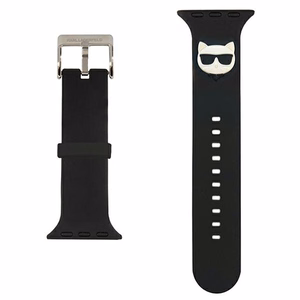Karl Lagerfeld KLAWLSLCK Apple Watch siksniņa 42/44 / 45mm melna / melna siksniņa silikona Choupette Heads