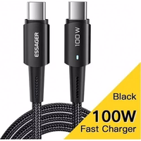 USB Kabelis Essager "Sunset" Melns "Type-C / Type-C" 200cm (līdz 100W)