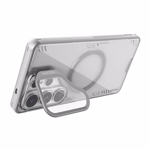 Nillkin Iceblade Prop magnētiskais MagSafe maciņš ar kameras vāciņu un statīvu priekš Samsung Galaxy S26 Ultra caurspīdīgi pelēks
