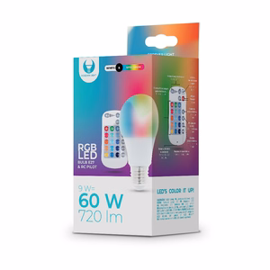 LED Bulb E27 A60 RGB + balts 9W + RC Forever Light