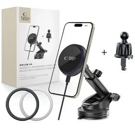 Tech-Protect MM15W-V4 Magnetic MagSafe 15W turētājs automašīnas kabīnai / vējstiklam / ventilācijas atverei - melns