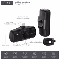 Wozinsky WF16-YLS 5000mAh 15W Lightning mini portatīvais lādētājs ar iebūvētu USB-C kabeli un Apple Watch lādētāju - melna