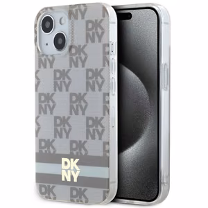 DKNY IML rūtainais mono raksts un drukātās svītras magnētiskais viedtālruņa apvalks iPhone 15 / 14 / 13 - bēšs
