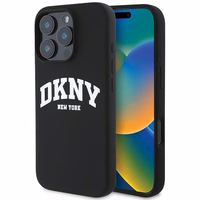DKNY Silikona baltais drukāts logotips magnētiskais iPhone 16 Pro viedtālruņa apvalks - melns