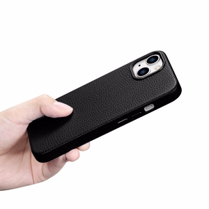 iCarer Litchi Premium ādas viedtālruņa apvalks iPhone 14 Plus Magnētiskais ādas apvalks ar MagSafe Melns (WMI14220711-BK)