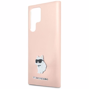 Karl Lagerfeld silikona Choupette metāla piespraude viedtālruņa apvalks Samsung Galaxy S23 Ultra - rozā