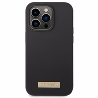 Guess GUHMP14XSBPLK iPhone 14 Pro Max 6.7" melns/melns cietais apvalks Silikona logotipa plāksne Magnētiskais
