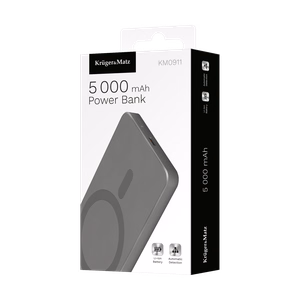 Krüger&Matz magnētiskais bezvadu ārējais akumulators, 5000 mAh, pelēks