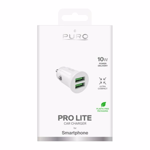 Puro Pro Lite automašīnas lādētājs 2x USB-A 10W - balts