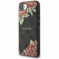 Guess 4G Flowers Print magnētiskais viedtālruņa apvalks iPhone 16e - melns
