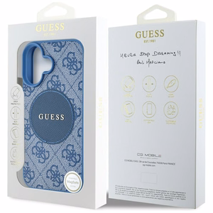 Guess 4G Circle Classic Logo Magnētiskais viedtālruņa apvalks iPhone 16 - zils