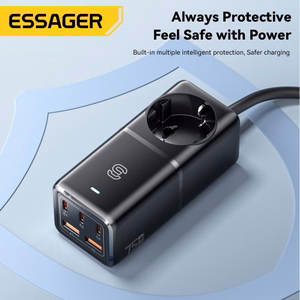 Lādētājs Essager Boru GaN melns 75W (3xPD / 2xQC3.0 / 4kW-16A-250V)