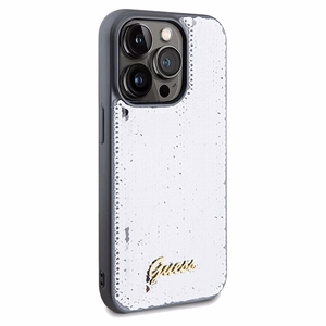 Guess Sequin Script Metal viedtālruņa apvalks iPhone 14 Pro Max – sudraba
