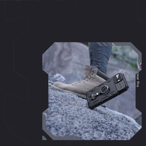 Nillkin CamShield Armor Pro viedtālruņa apvalks iPhone 14 Plus bruņots apvalks ar kameras aizsargu un gredzena statīvu melns