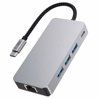Tech-Protect HB05 HUB 9in1 USB-C + USB2.0 + USB3.0 + HDMI 4K 60Hz + SD / TF + PD100W + RJ45 adapteris - pelēks
