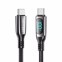 Vention Cotton Braided USB 2.0 C Male to C Male 5A Cable With LED Display 1.2M melns Zinc Alloy Type