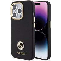 Guess silikona Logo Strass 4G viedtālruņa apvalks iPhone 15 Pro - melns