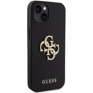 Guess Ādas perforēts 4G Spīdīgs logotips apvalks iPhone 15 - melns