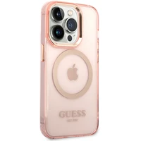 Guess GUHMP14XHTCMP iPhone 14 Pro Max 6.7" rozā/rozā cietais apvalks Zelta Kontūra Caurspīdīgs Magnētiskais