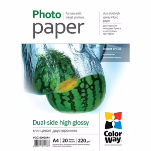ColorWay – divpusējs ļoti glancēts fotopapīrs, 220 g/m², A4