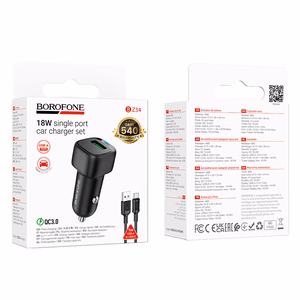 Borofone Auto lādētājs BZ34 Cloud - USB - QC 3.0 18 W ar USB-C tipa kabeli melns