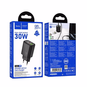 Lādētājs viedtālrunim Hoco USB A + USB C QC3.0 PD 3A 30W N63 melns