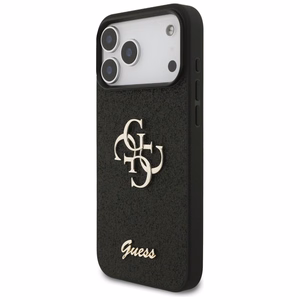 Guess PU Fixed Glitter 4G Metal Logo vāciņš Apple iPhone 18 Pro Max, melns