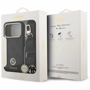Guess 4G Strass Logo & Big Strap Metal Buttons Magnētiskais viedtālruņa apvalks iPhone 17 Pro - melns