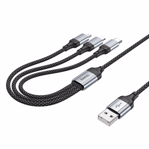 3in1 kabelis USB A uz Lightning / Micro USB / USB C Hoco 2,4A 1 m X102 melns