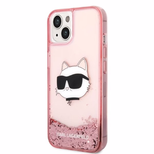 Karl Lagerfeld mirdzošs Choupette galvas viedtālruņa apvalks iPhone 14 Plus - rozā
