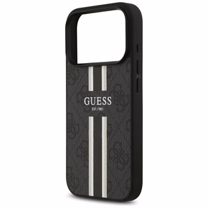 GUESS viedtālruņa apvalks IPHONE 17 Pro, saderīgs ar MagSafe GUHMP17LP4RPSK (4G Printed Stripes), melns