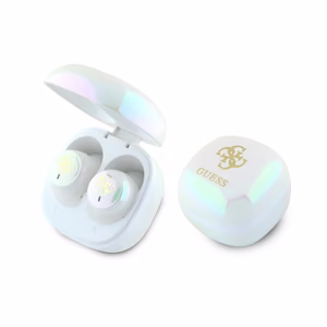 Guess Bluetooth austiņas GUTWSJ144ESH TWS + dokstacija baltas/baltas varavīksnes 4G drukāts logotips