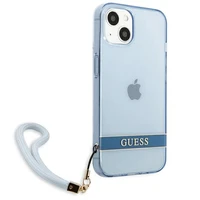 Guess GUHCP13MHTSGSB iPhone 13 6.1 viedtālruņa apvalks, zils, ciets, daļēji caurspīdīgs ar siksniņu
