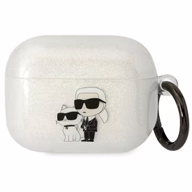 Karl Lagerfeld KLAPHNKCTGT Airpods Pro apvalks caurspīdīgs Gliter Karl&Choupette