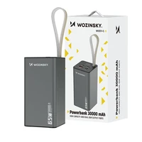 Portatīvais lādētājs Wozinsky K65+ 65W 30000mAh 2x USB-C, 1x USB-A 65W - pelēka